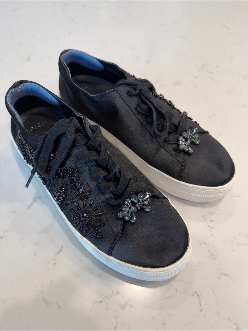 Zara Black Beaded Floral Lace-Up Sneakers
